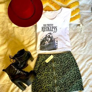 Mi Ami Denim Leopard Jean Skirt